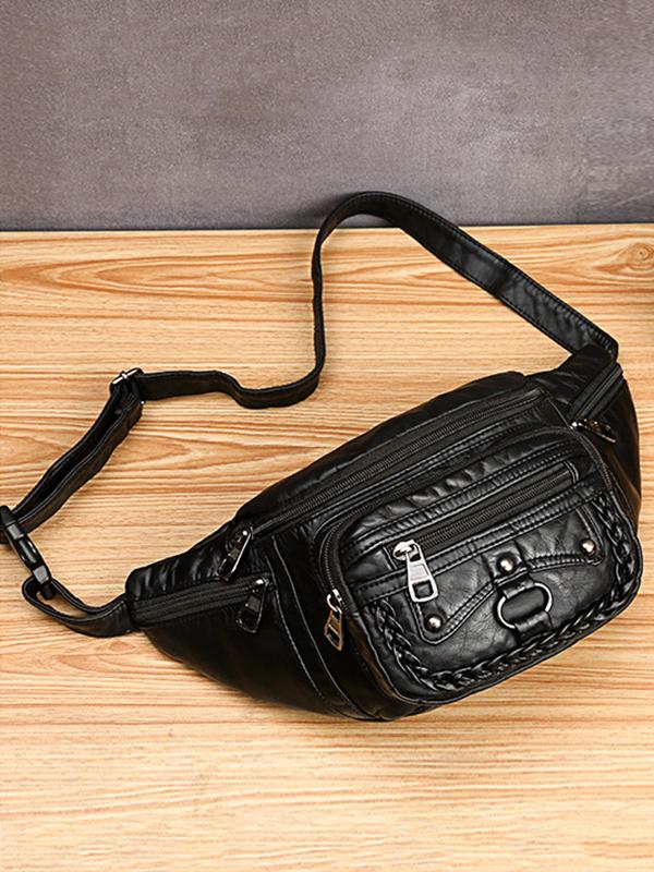 Vintage Studded Washed Leather Functional Bag mySite