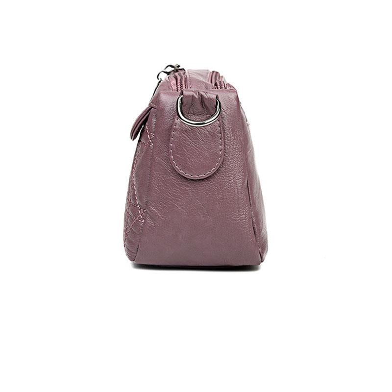 Ladies double-layer large capacity diagonal shoulder bag washed soft leather pouch mySite