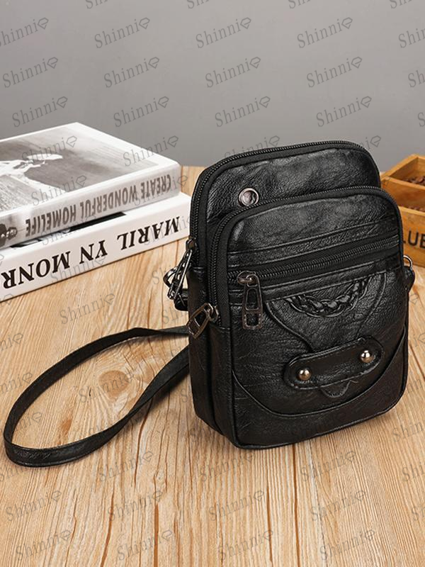 Vintage Studded Washed Leather Crossbody Bag mySite