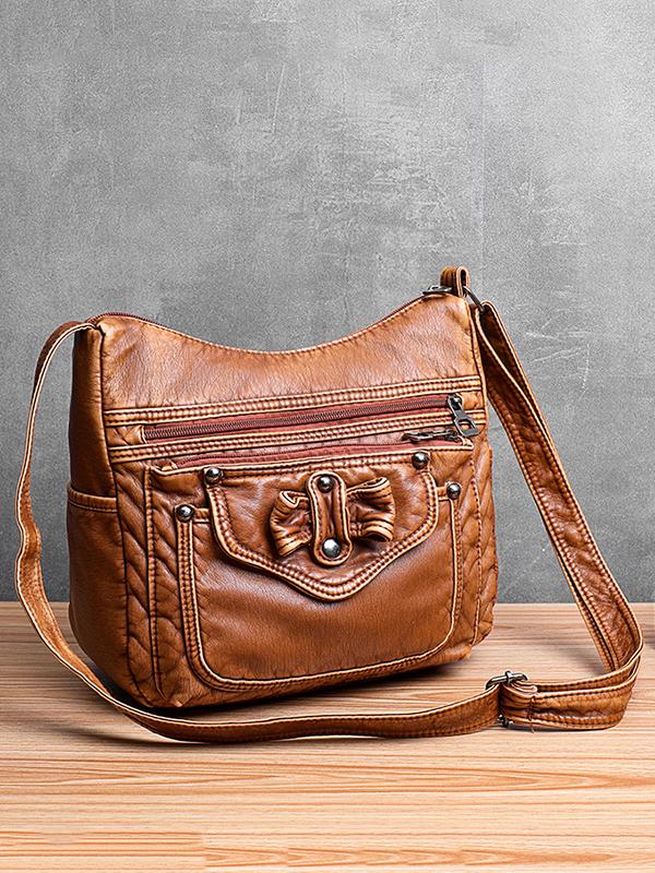 Vintage Studded Washed Leather Baggy Bag mySite