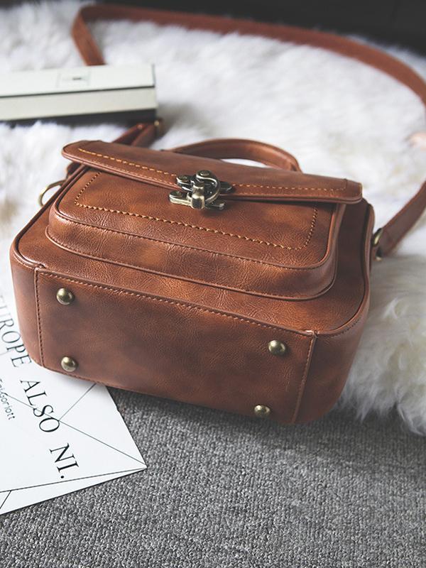 Vintage Unique Buckle Washed Leather Bag mySite