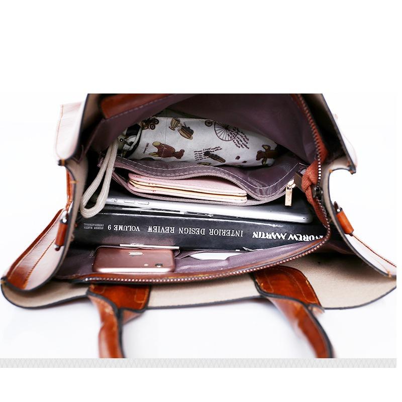 Women's new retro three-piece fashion oil wax leather large-capacity handbag mySite