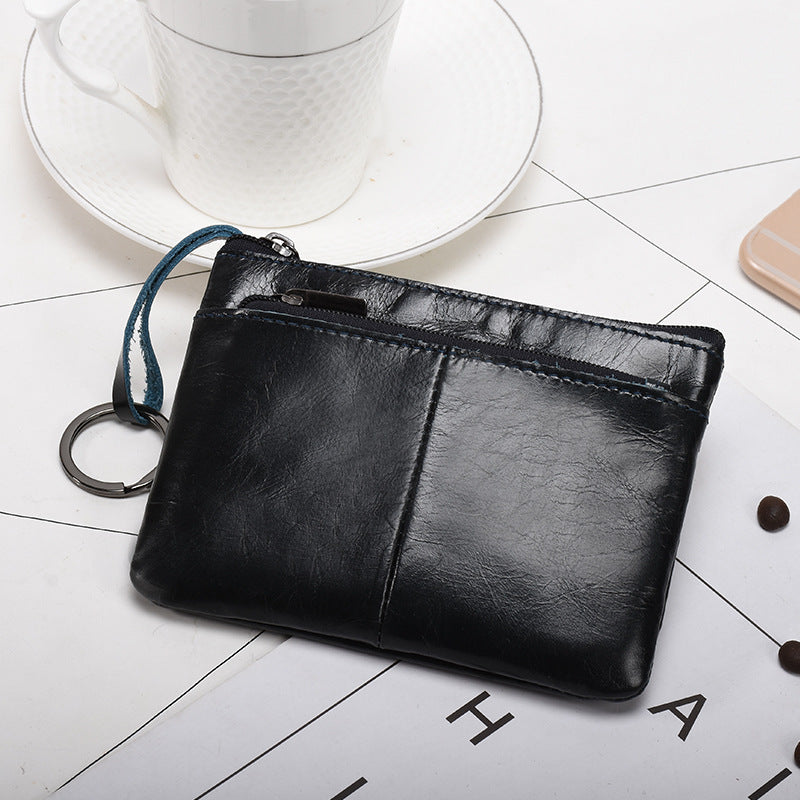 Retro zipper short cowhide small change card holder mySite