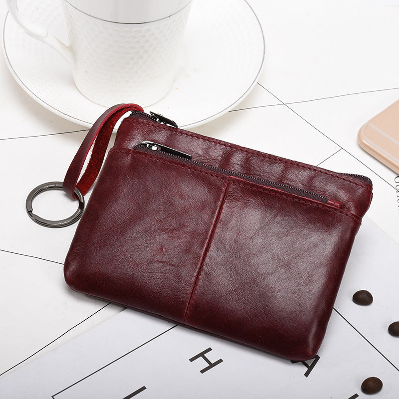Retro zipper short cowhide small change card holder mySite