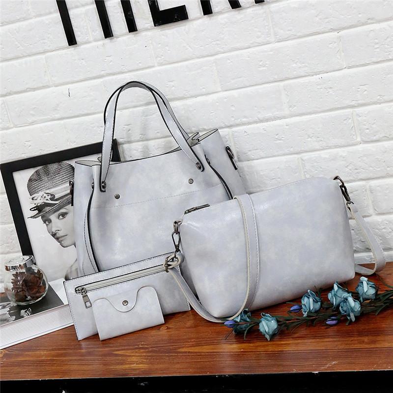 Ladies retro four-piece large-capacity Picture-mother bag, solid color handbag, one-shoulder diagonal bag mySite