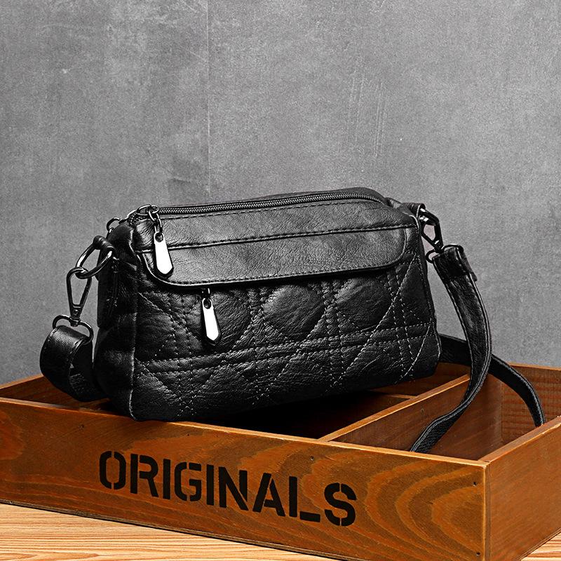 Ladies double-layer large capacity diagonal shoulder bag washed soft leather pouch mySite