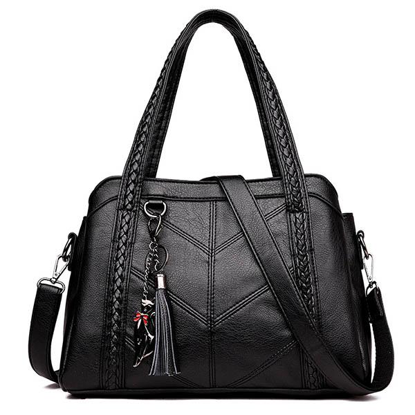 Women's Simple Soft Leather Large Capacity Messenger Bag mySite