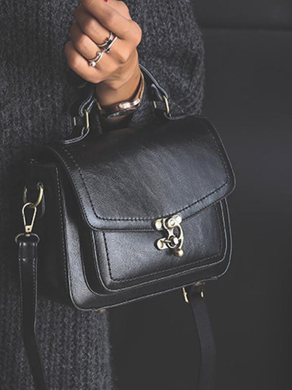 Vintage Unique Buckle Washed Leather Bag mySite