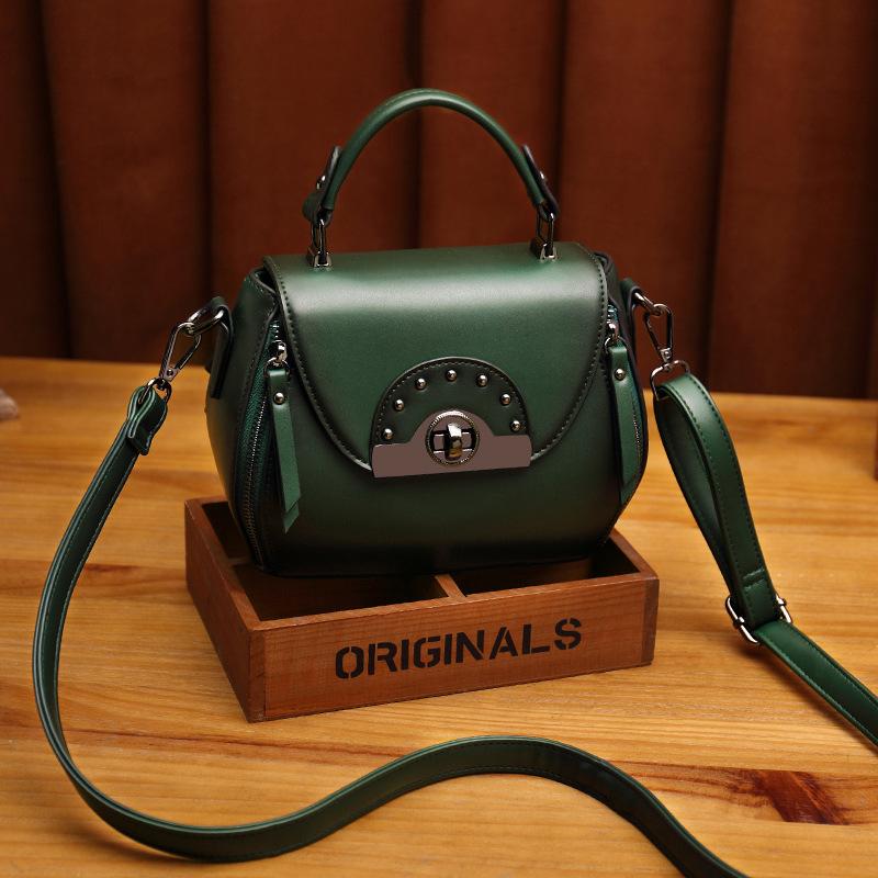 Leather Vintage Leather one shoulder portable diagonal span bag rivet saddle bag mySite