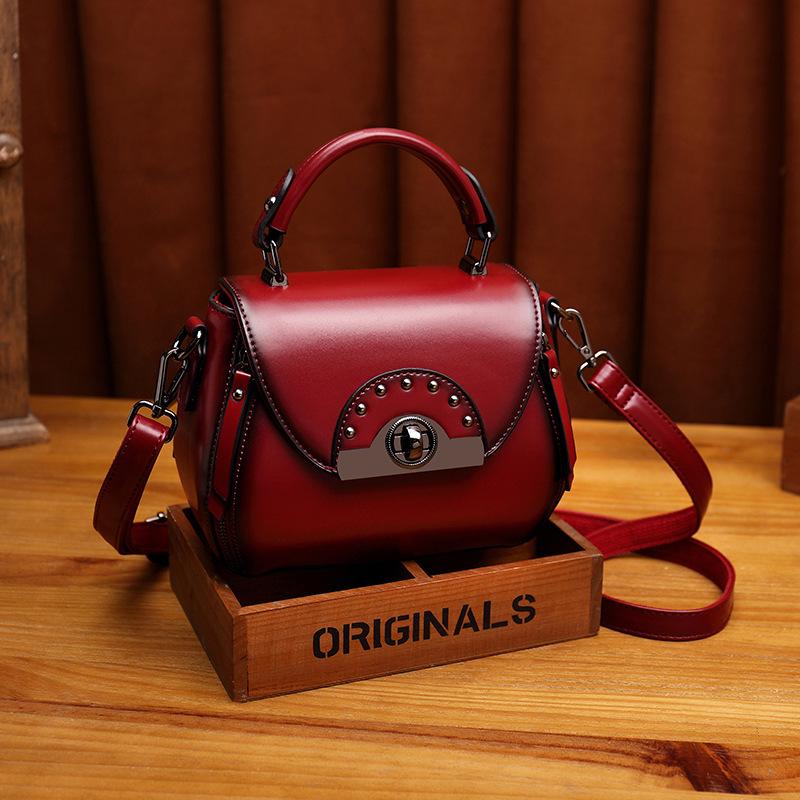 Leather Vintage Leather one shoulder portable diagonal span bag rivet saddle bag mySite