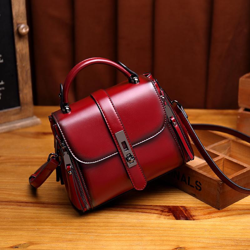Vintage Women's bag leather fashion trend single shoulder diagonal bag flip bag mySite